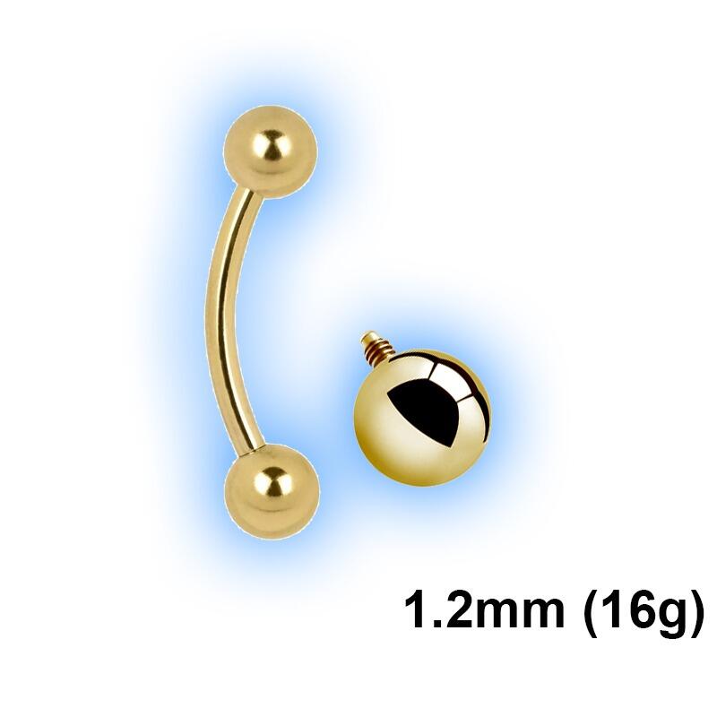 Internal Thread GOld PVD Titanium Curved Micro Bar - 1.2mm (16g)