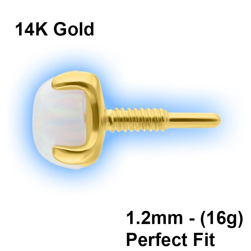 Perfect Fit 14K Gold Attachment for 1.2mm Perfect Fit Labret Studs - Perfect Fit 14K Gold Attachment for 1.2mm Perfect Fit Labret Studs - Synthetic Opal Round Side