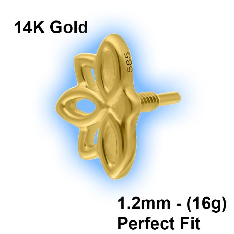 Perfect Fit 14K Gold Attachment for 1.2mm Perfect Fit Labret Studs - Lotus Flower Side