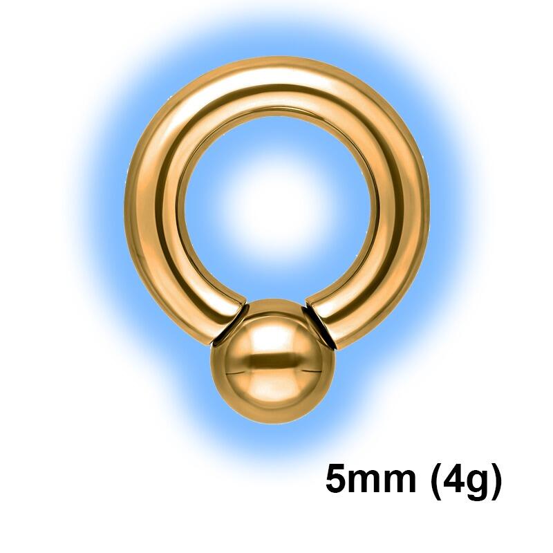 Titanium Screw On Ball BCR Ball Closure Ring - Gold PVD 4 Gauge