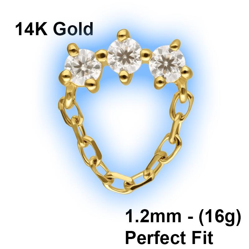 14K Gold Perfect Fit Attachment - 1.2mm (16g) - 0.8mm threading - Moissanit Bow with Hanger CHain