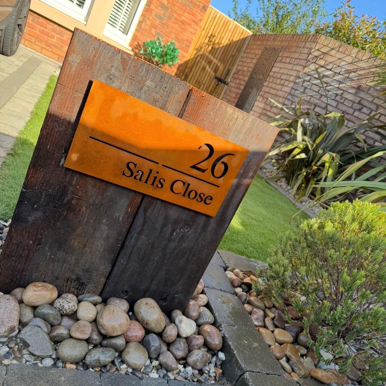 Corten steel address sign