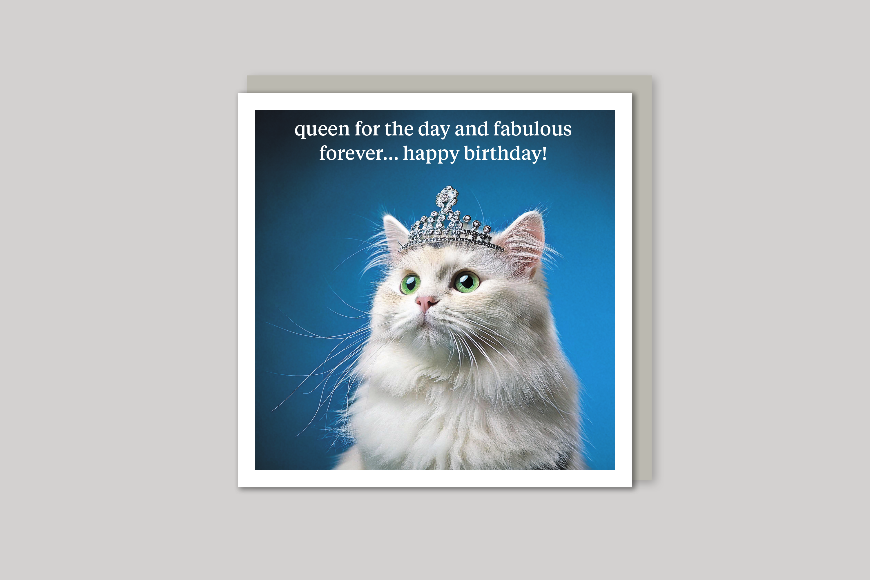 Queen for the Day quirky animal portrait from Curious World range of greeting cards by Icon, with envelope.