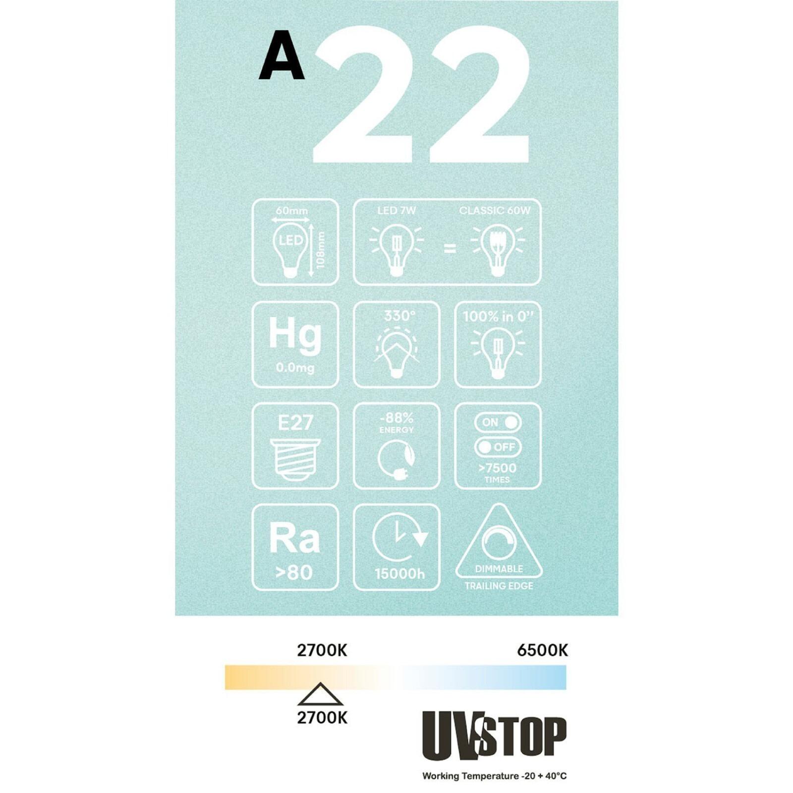 A22 LED Copper Half-Sphere Dimmable Drop Bulb, A60 7W E27 2700K