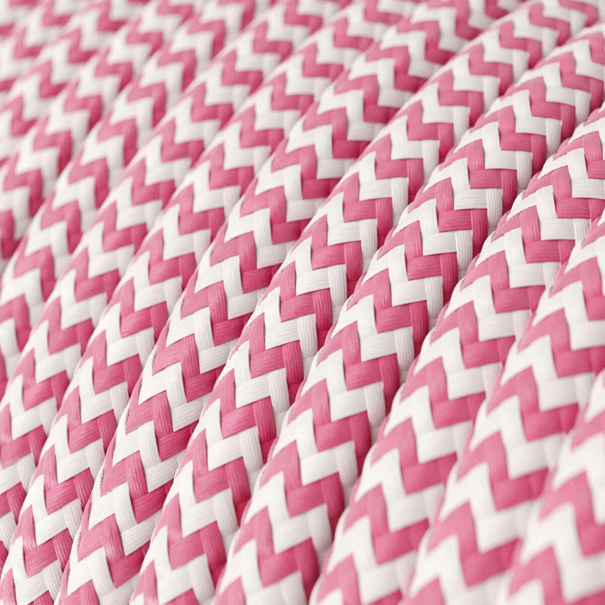 Palla Rosa - 2 Core 0.75mm2 Fuchsia Pink and Optical White ZigZag Fabric Cable RZ08 | powershackshop.co.uk