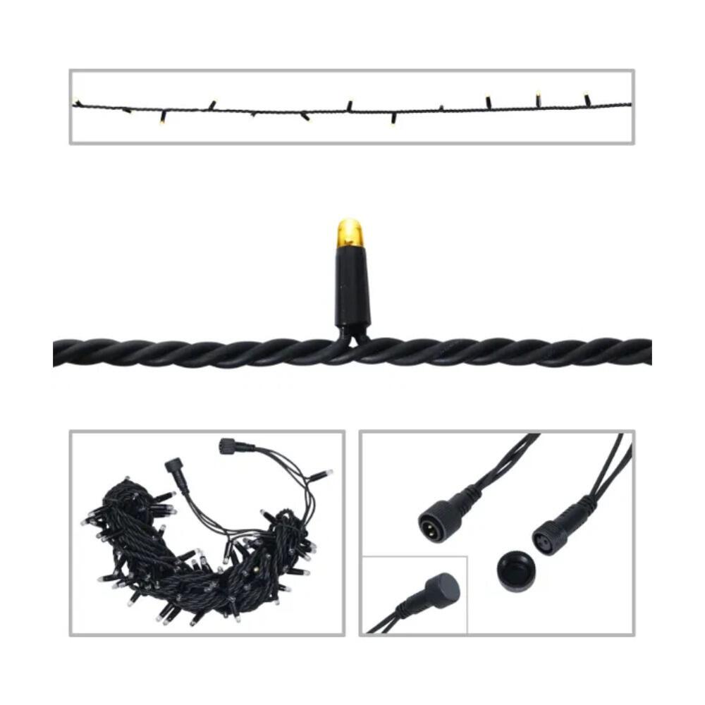 100 Warm White LEDs/10M Black Rubber Cable String Light | powershackshop.co.uk