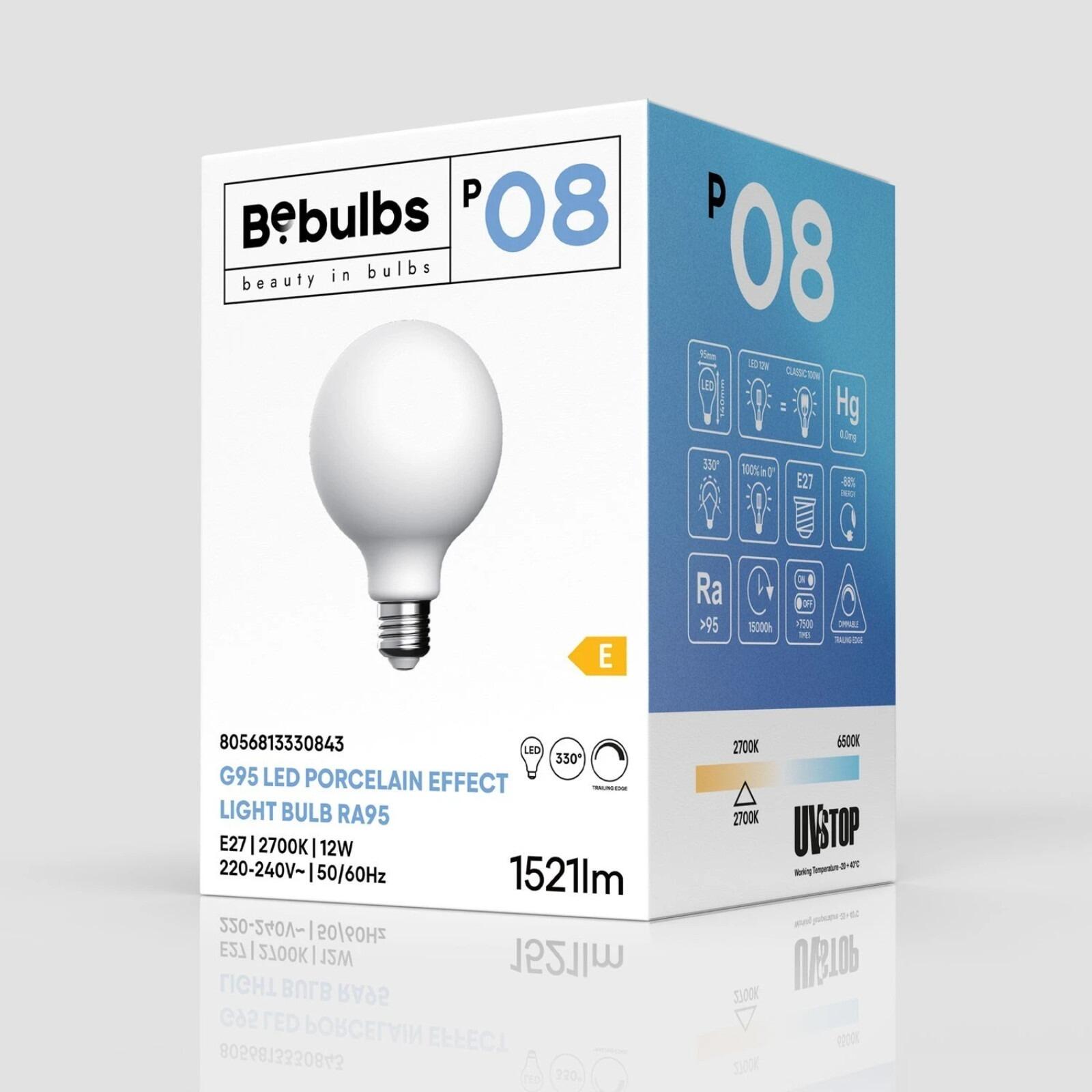 P08 LED Porcelain Effect Globe Bulb, G95 12W 1520LM CRI 95 E27 2700K