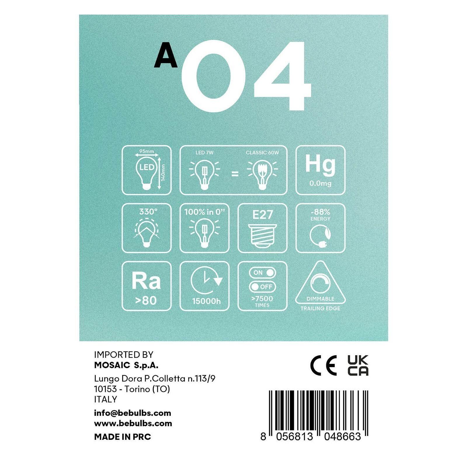 A04 Clear Glass With Half-Sphere Silver Dimmable Bulb, G95 7W E27 2700K