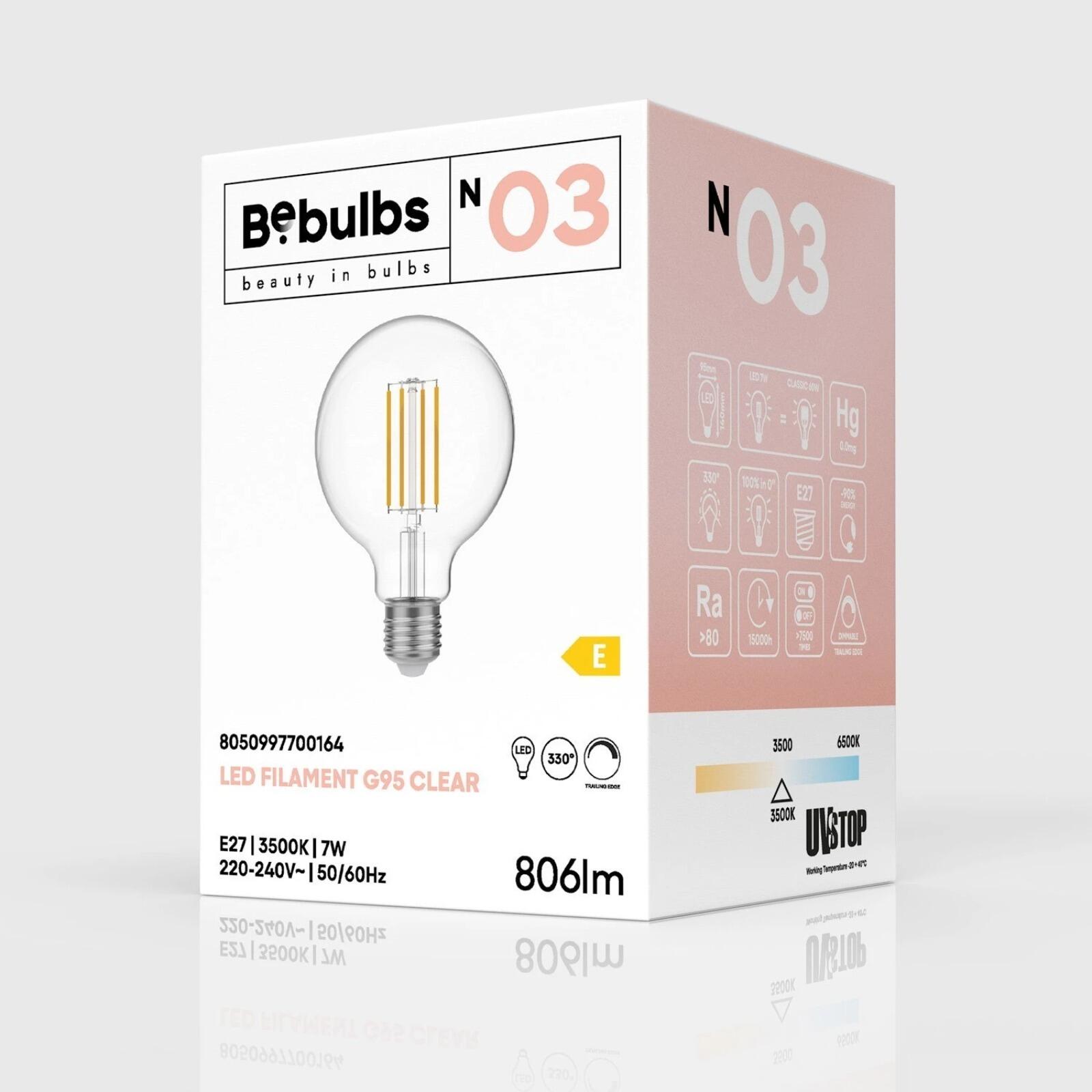 N03 LED Transparent Dimmable Globe Bulb, G95 7W 806LM E27 3500K