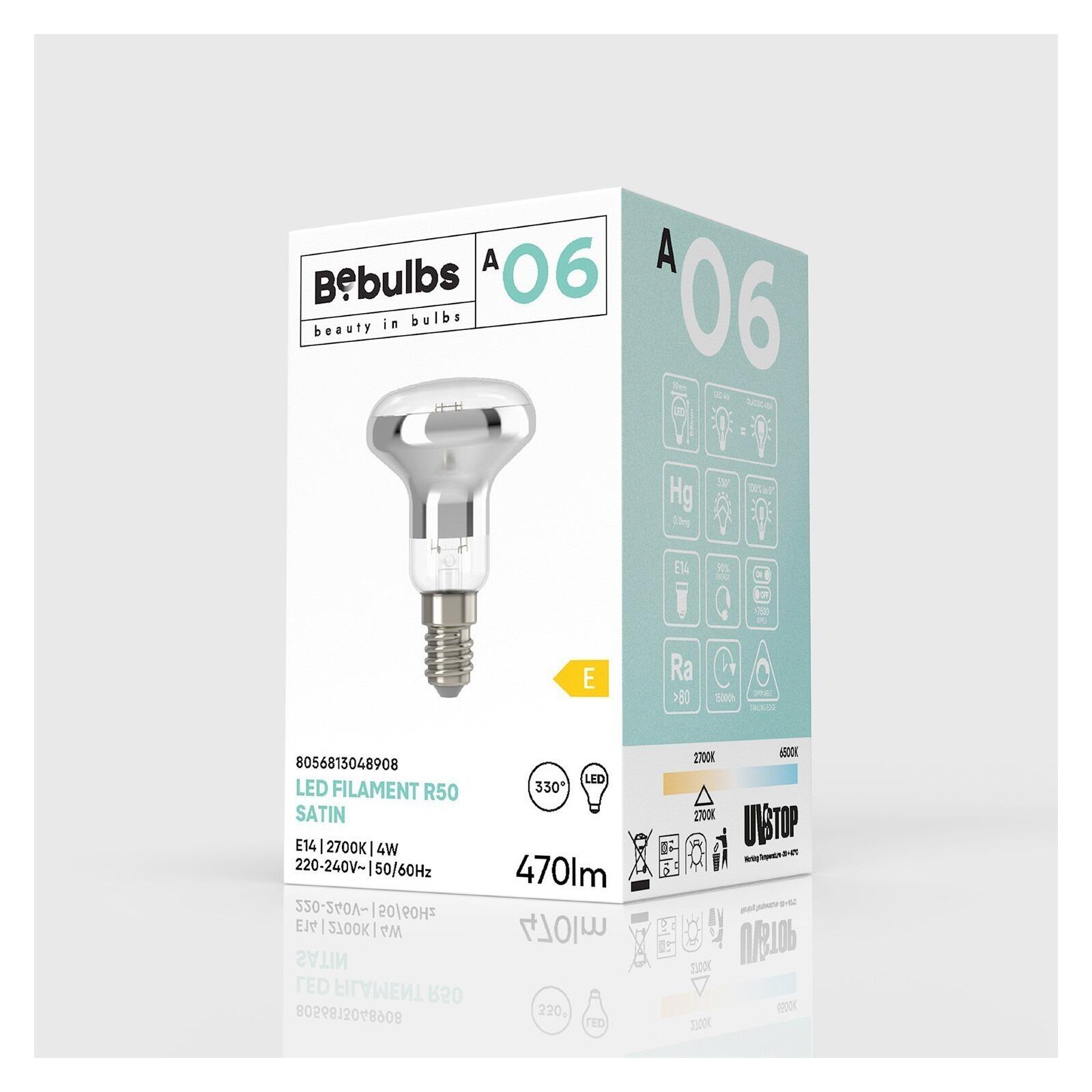 A06 LED Silver Mirror Dimmable Light Bulb, R50 4W E14 2700K