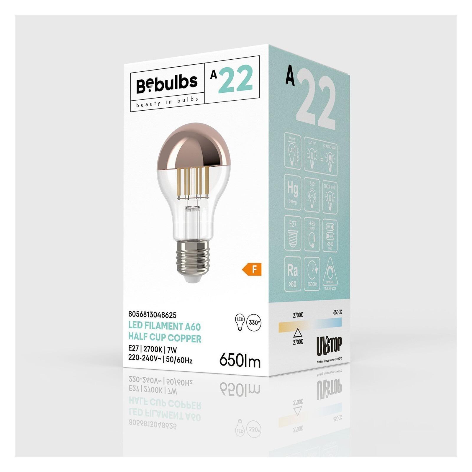 A22 LED Copper Half-Sphere Dimmable Drop Bulb, A60 7W E27 2700K