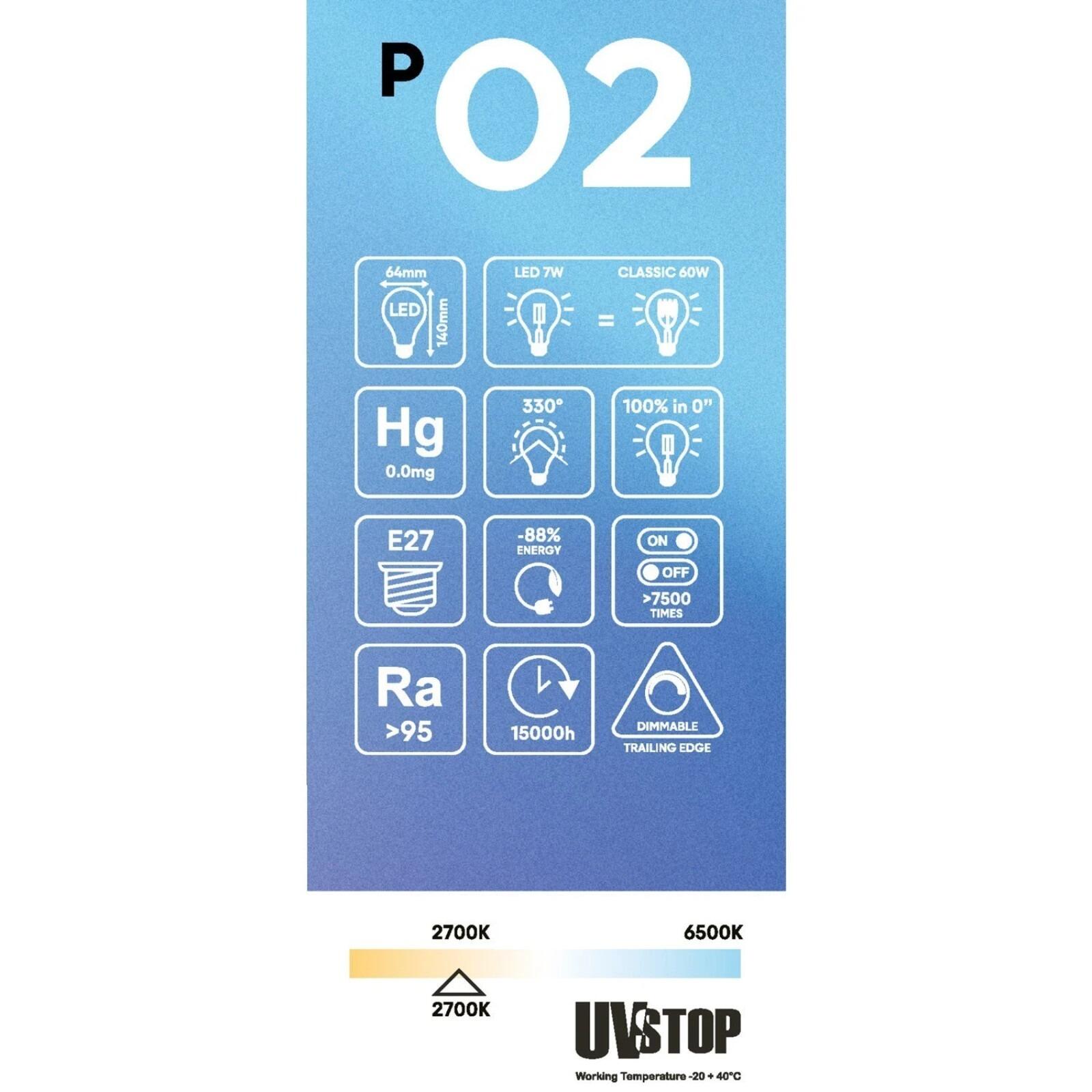 P02 LED Porcelain Effect Bulb, ST64 7W CRI 95 640LM E27 2700K