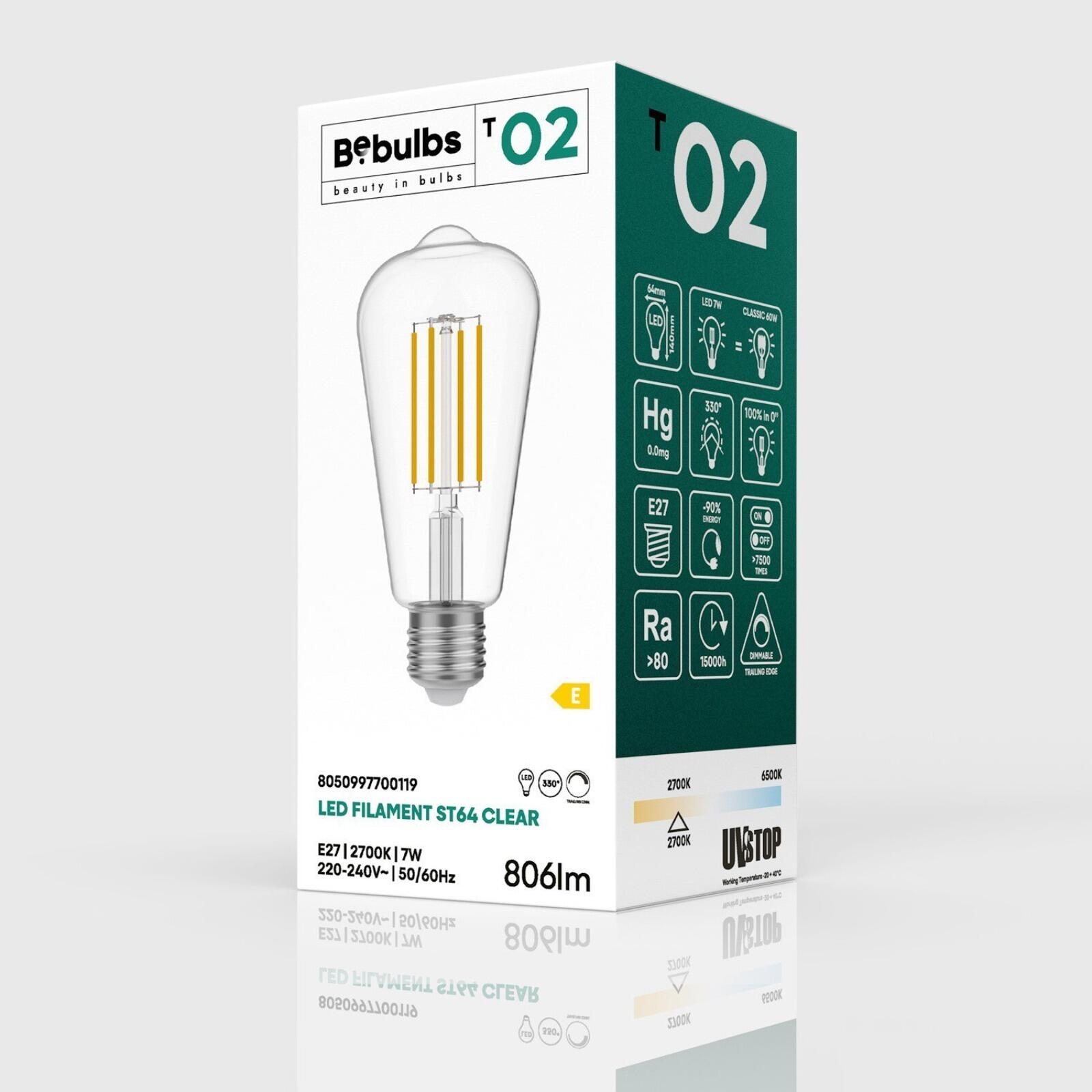 T02 LED Transparent Dimmable ST64 Bulb, 7W 806LM E27 2700K