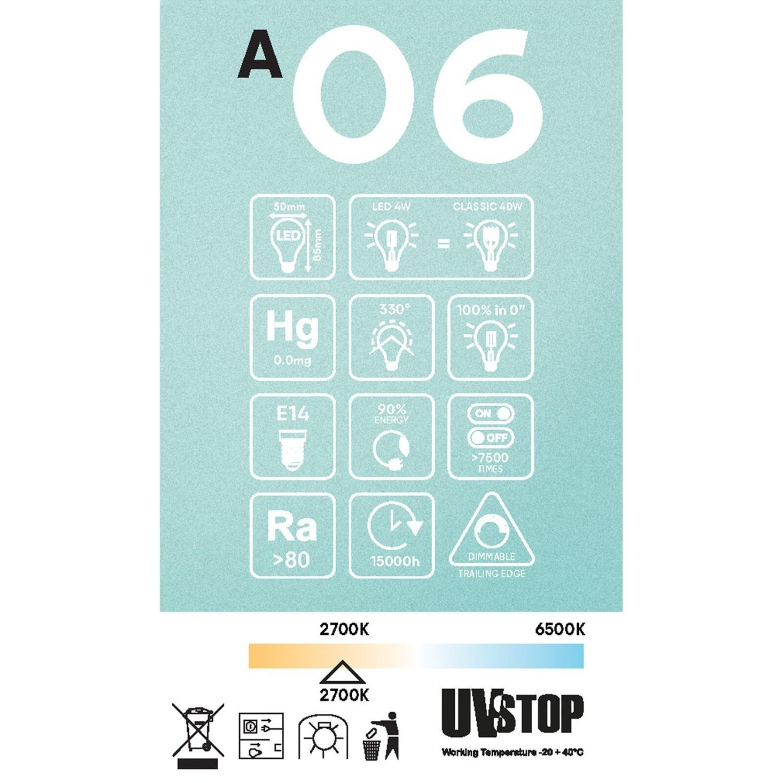 A06 LED Silver Mirror Dimmable Light Bulb, R50 4W E14 2700K