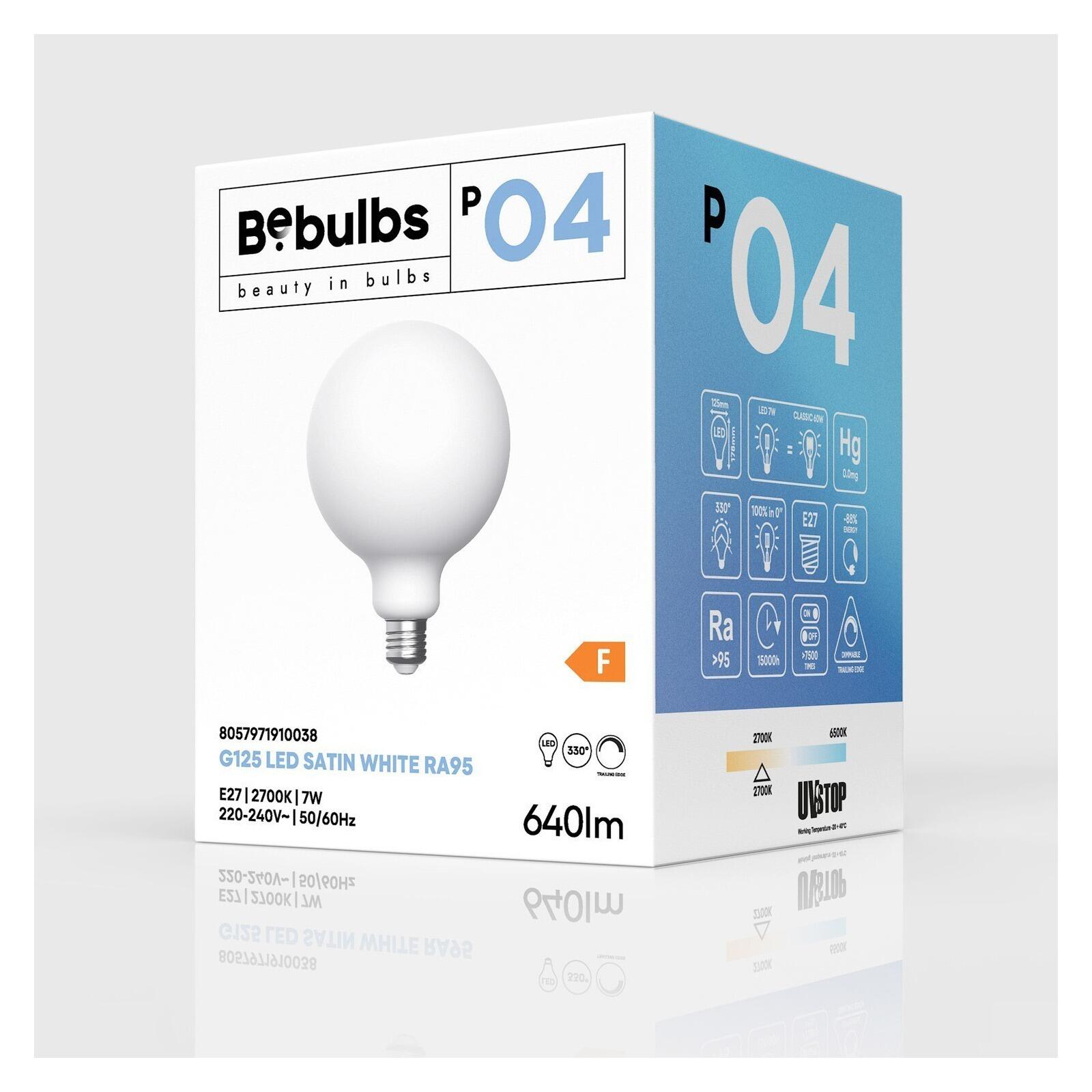 P04 LED Porcelain Effect Globe Bulb, G125 7W 640LM CRI 95 E27 2700K