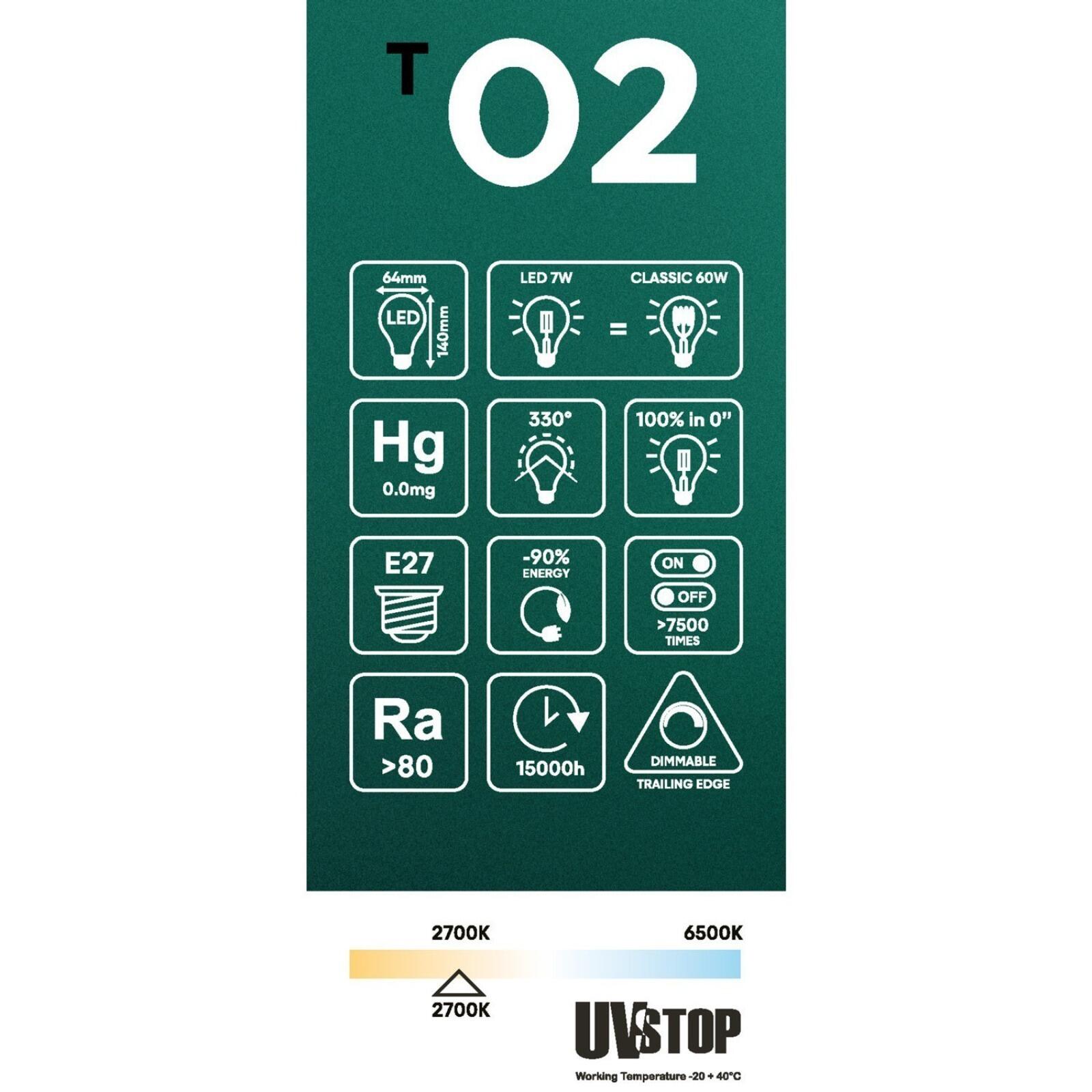 T02 LED Transparent Dimmable ST64 Bulb, 7W 806LM E27 2700K