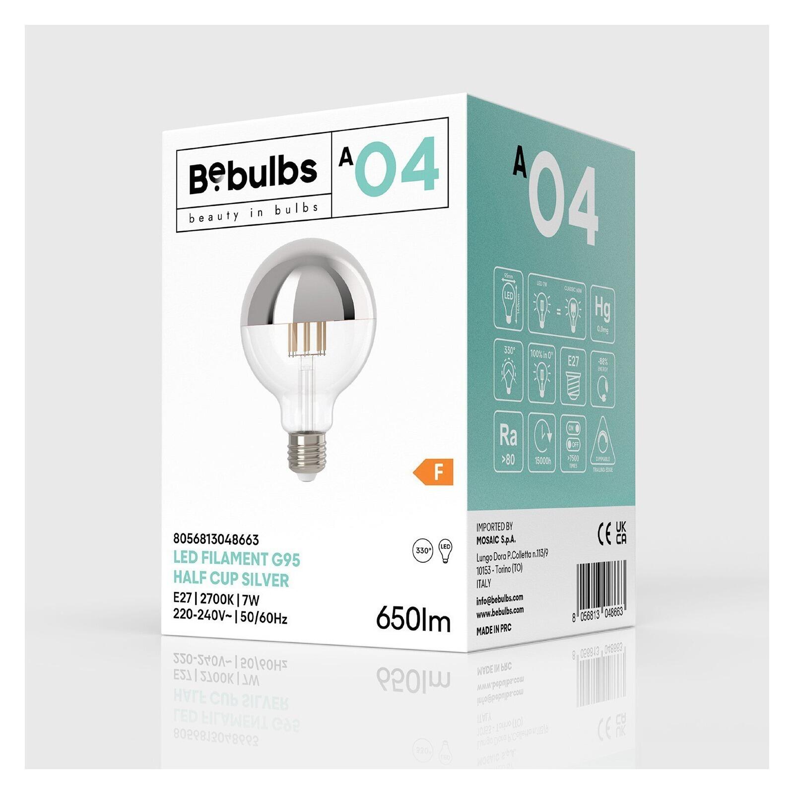 A04 Clear Glass With Half-Sphere Silver Dimmable Bulb, G95 7W E27 2700K