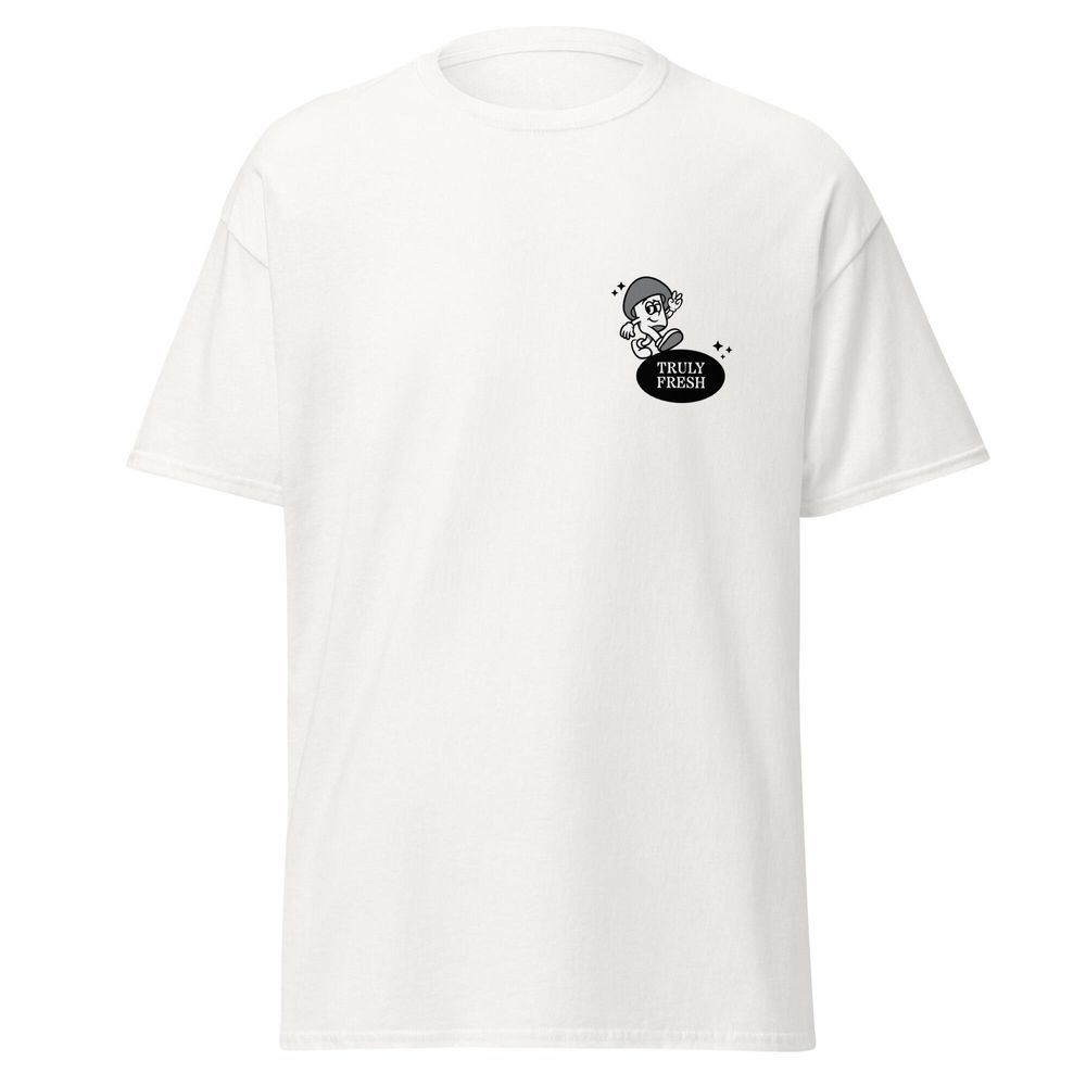 front of merryhill mushrooms white t shirt
