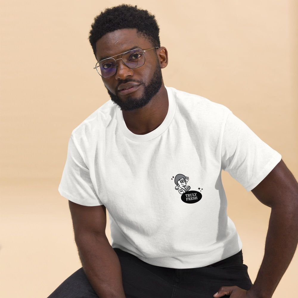 Man wearing Merryhill Mushrooms showing front of design