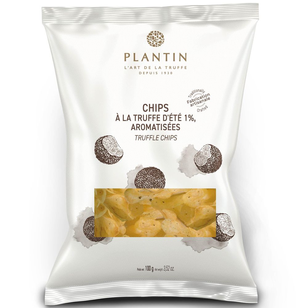 Bag of Plantin Truffle Chips 100g, showing the product packaging