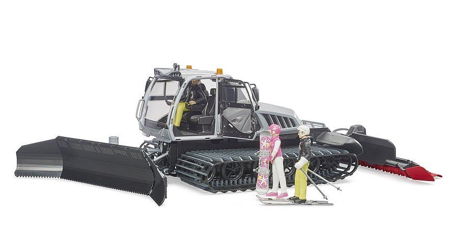 Side view of Bruder Prinoth Leitwolf snow groomer toy with rear snow tiller attachment