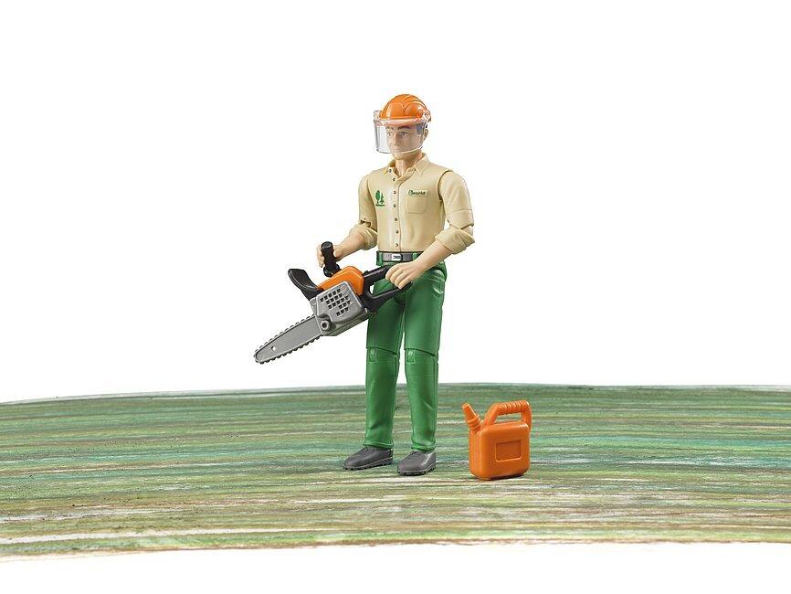 Bruder forestry worker cutting log scene with chainsaw – 1:16 scale