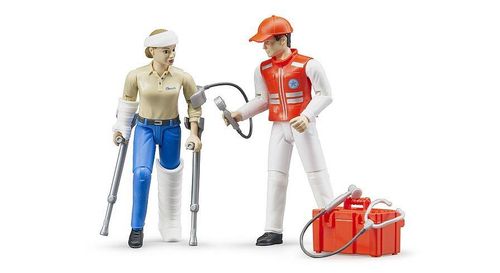 Ambulance figure set with paramedic and patient figure, medical kit beside them