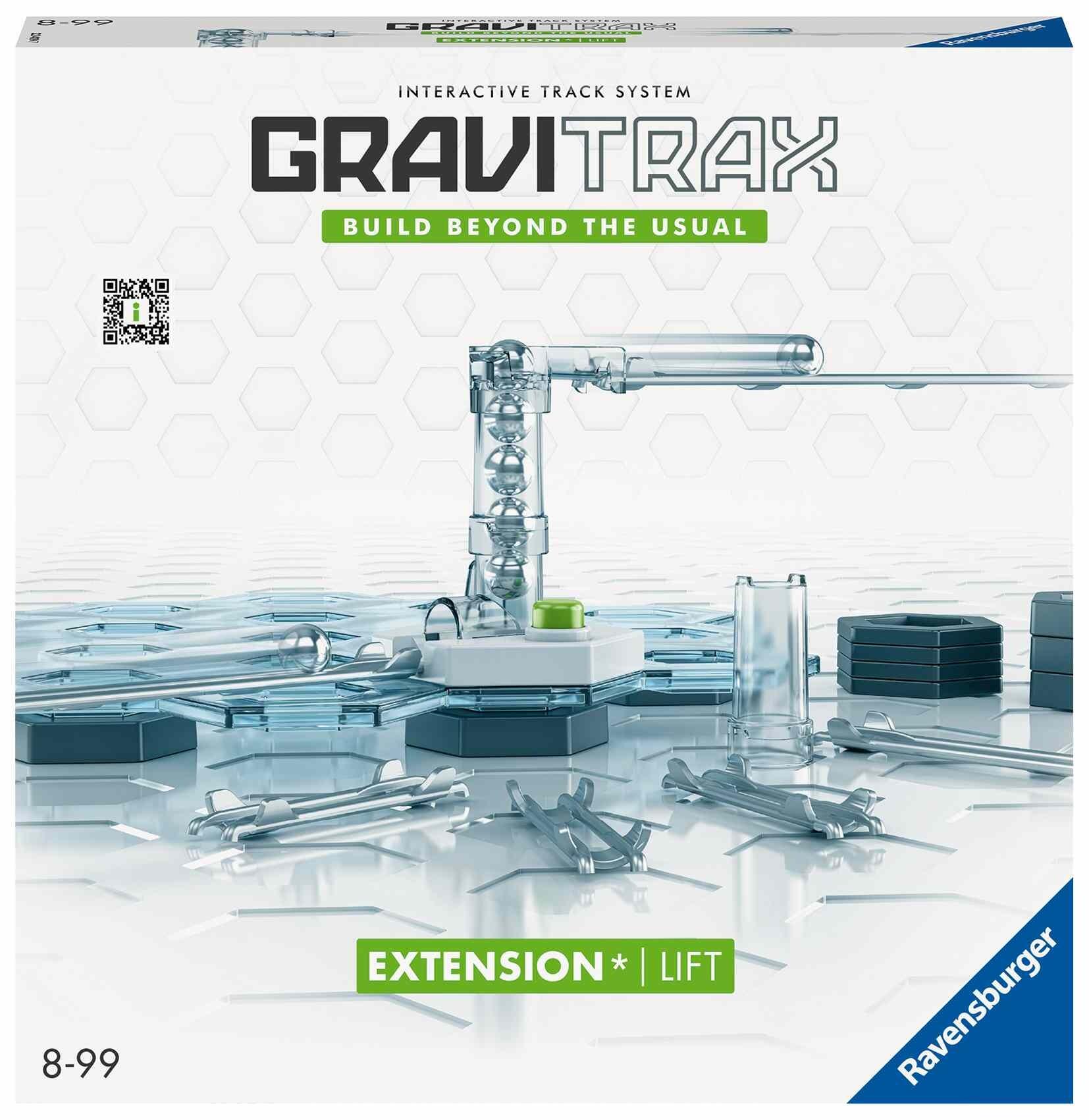GraviTrax Lift Pack box with illustrated example of the track and mechanical lift system