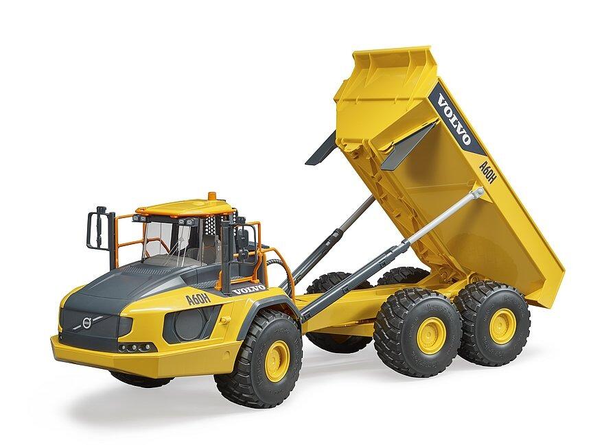 Volvo A60H dumper truck toy tipping its load with working dump bed