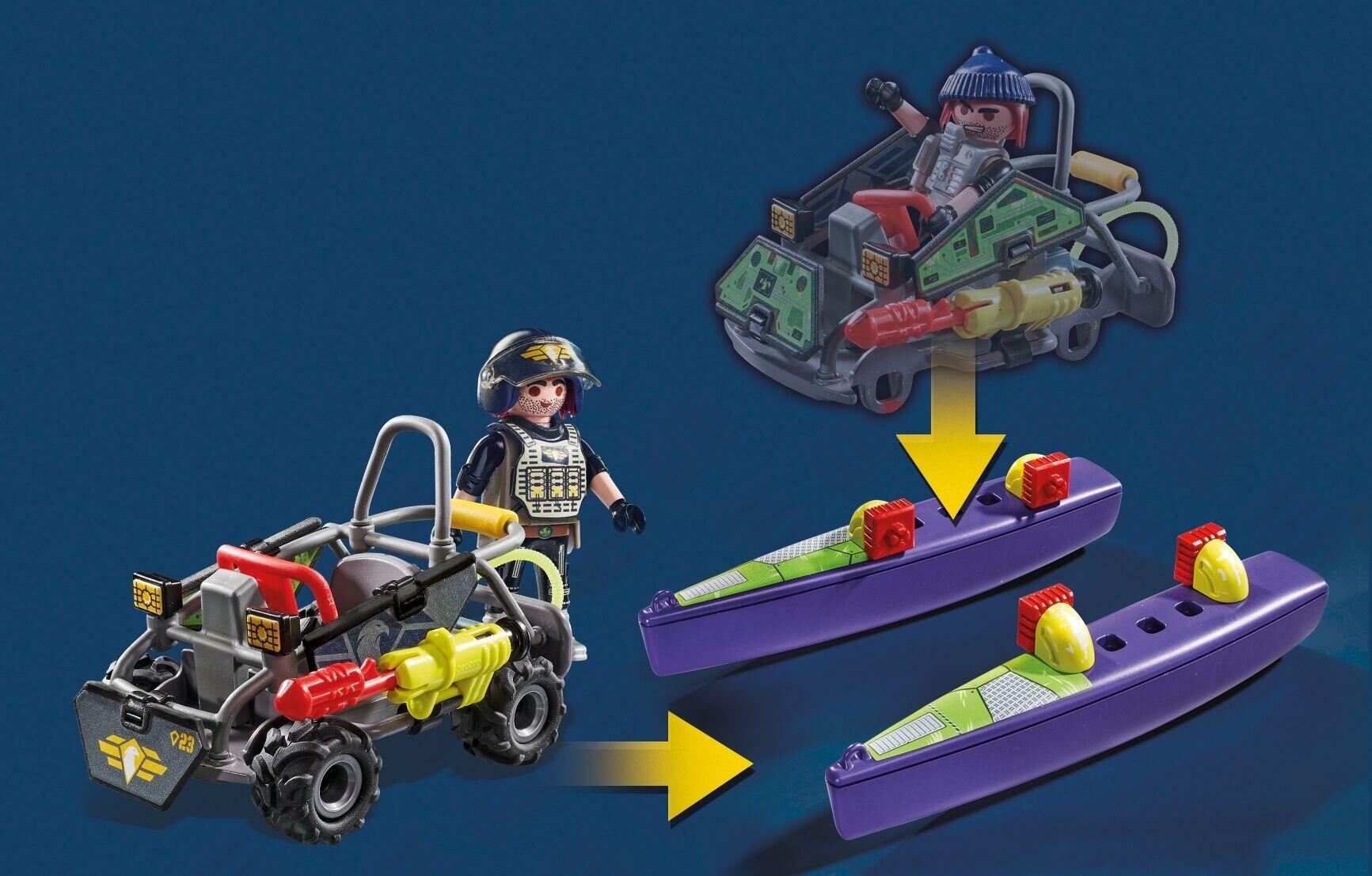 Playmobil quad bike converting into watercraft using detachable floats