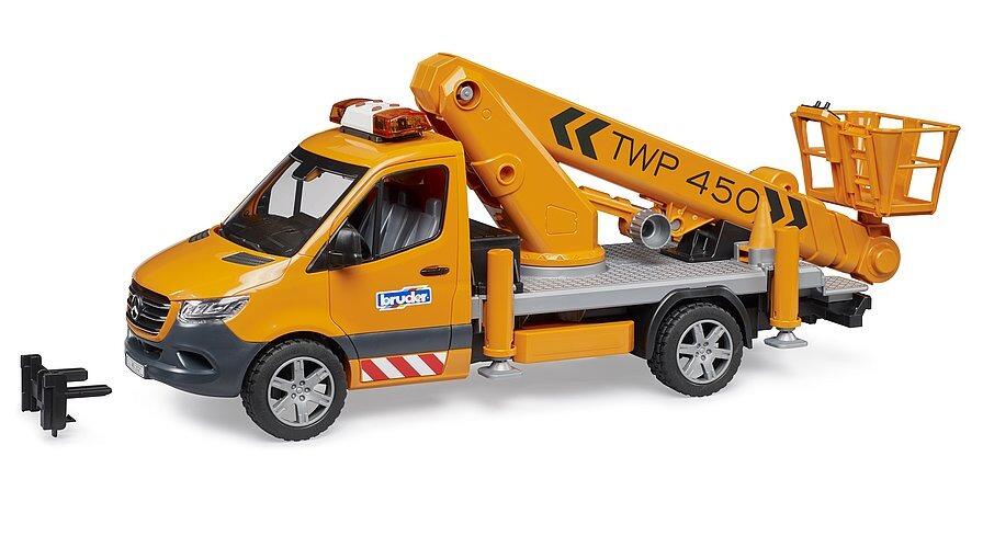 Working platform on Sprinter utility vehicle lowered for ground-level access