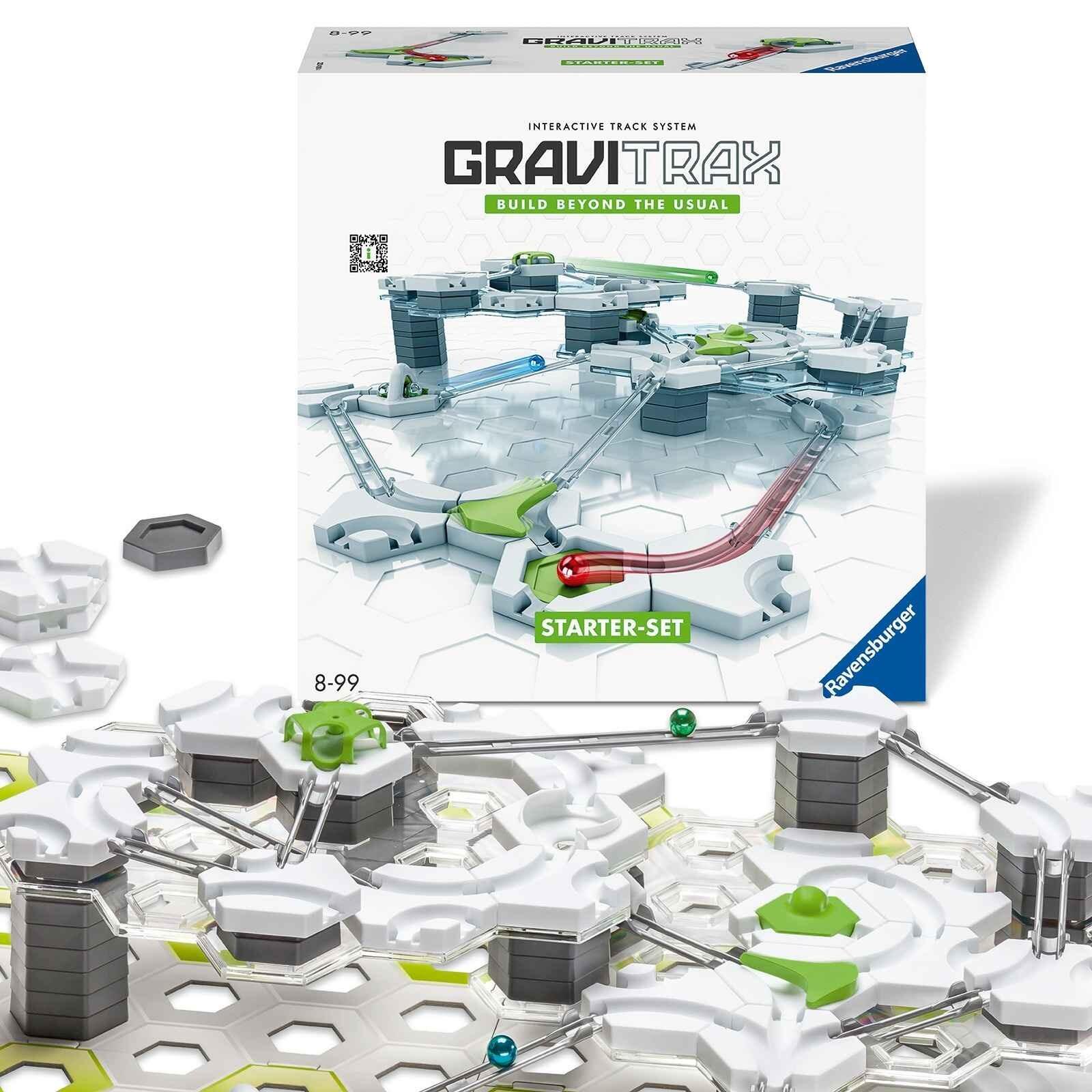 GraviTrax Starter Set box with completed marble run layout displayed in front