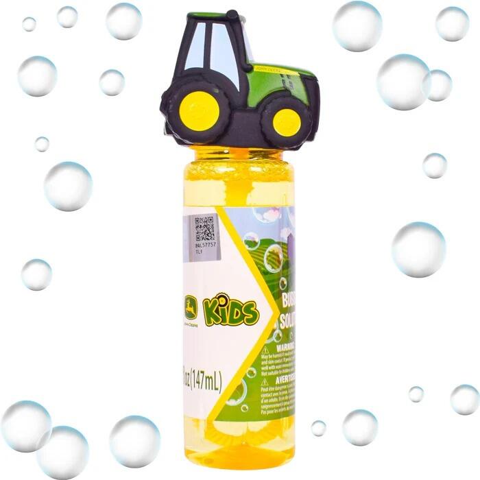John Deere bubble bottle with tractor topper and bubble background