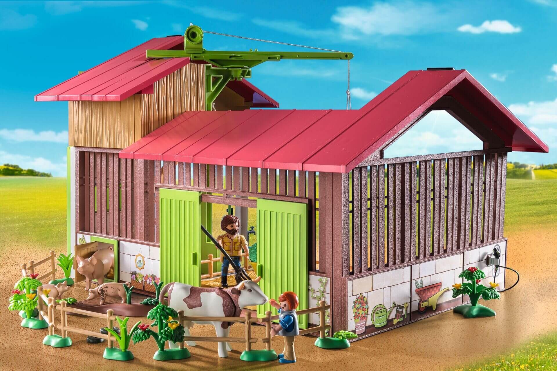 Playmobil large farm building with children and animals outside