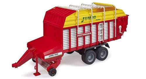 Bruder Pottinger Jumbo 6600 Profiline Forage Trailer – full view of the red and yellow model.