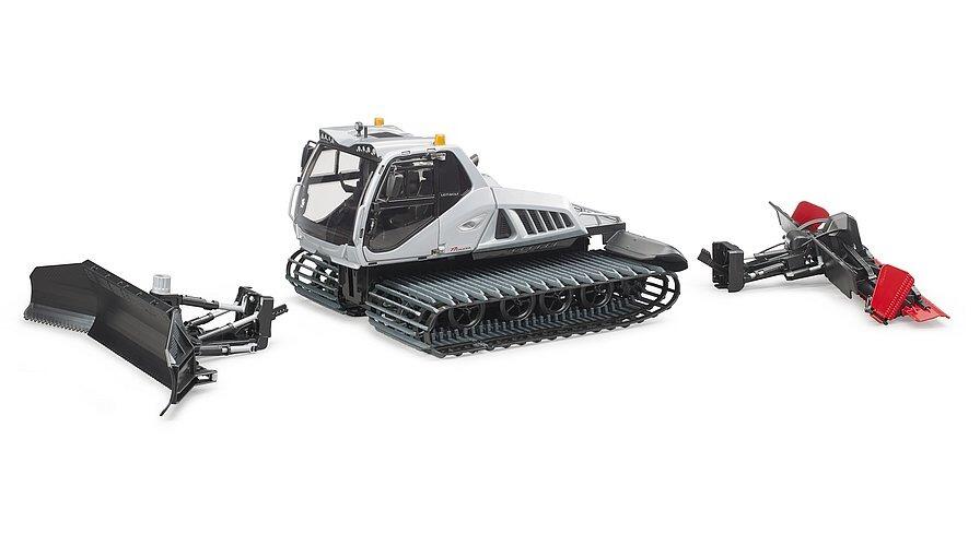 Rear angle of Bruder Prinoth Leitwolf snow groomer toy showing adjustable rear tiller