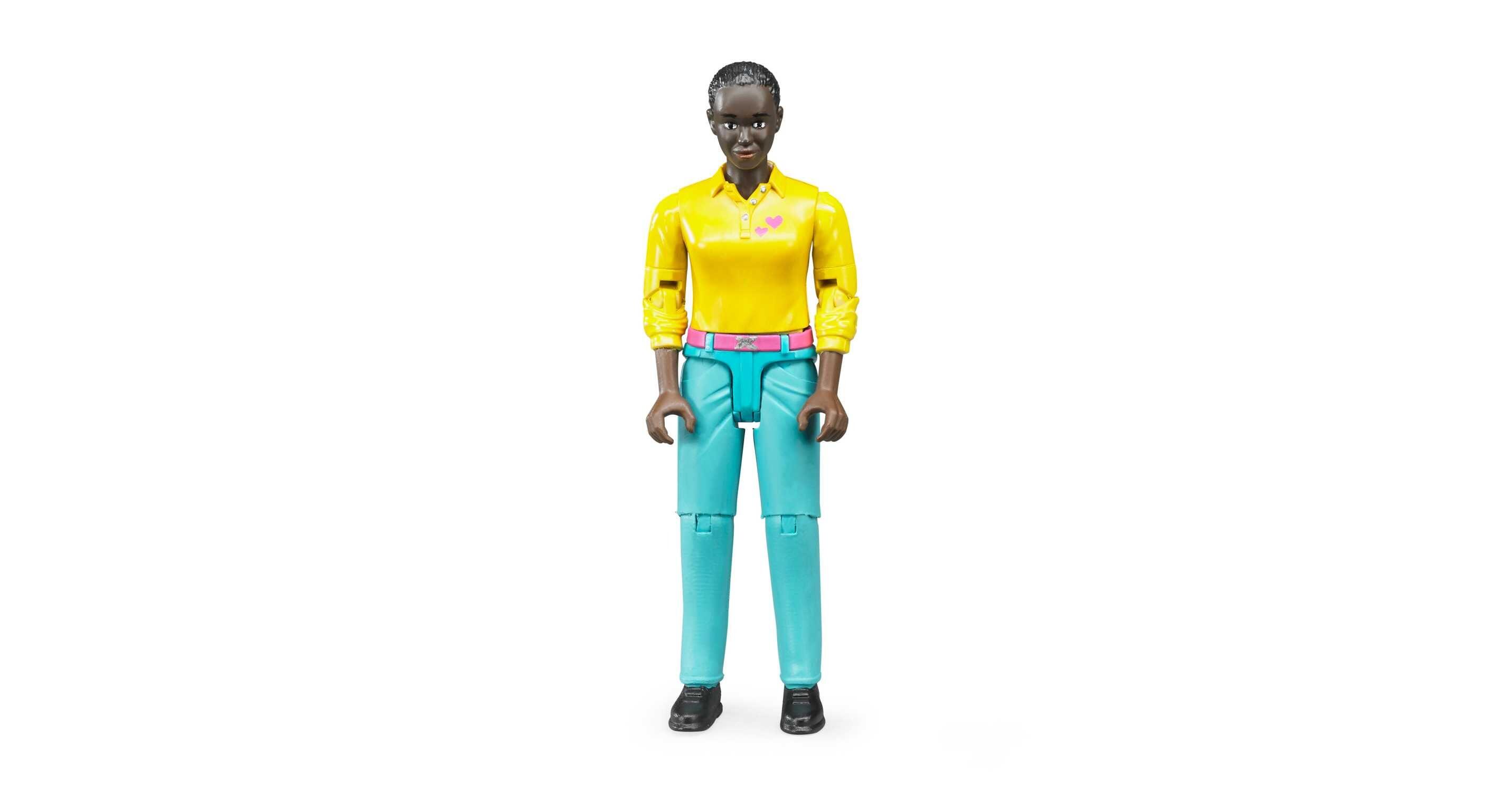 Woman - Dark Skin - Turquoise Jeans - 1:16 Scale on white background