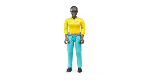 Woman - Dark Skin - Turquoise Jeans - 1:16 Scale on white background