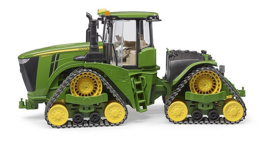 Bruder John Deere 9620RX toy crawler tractor – clean side profile showing rubber tracks