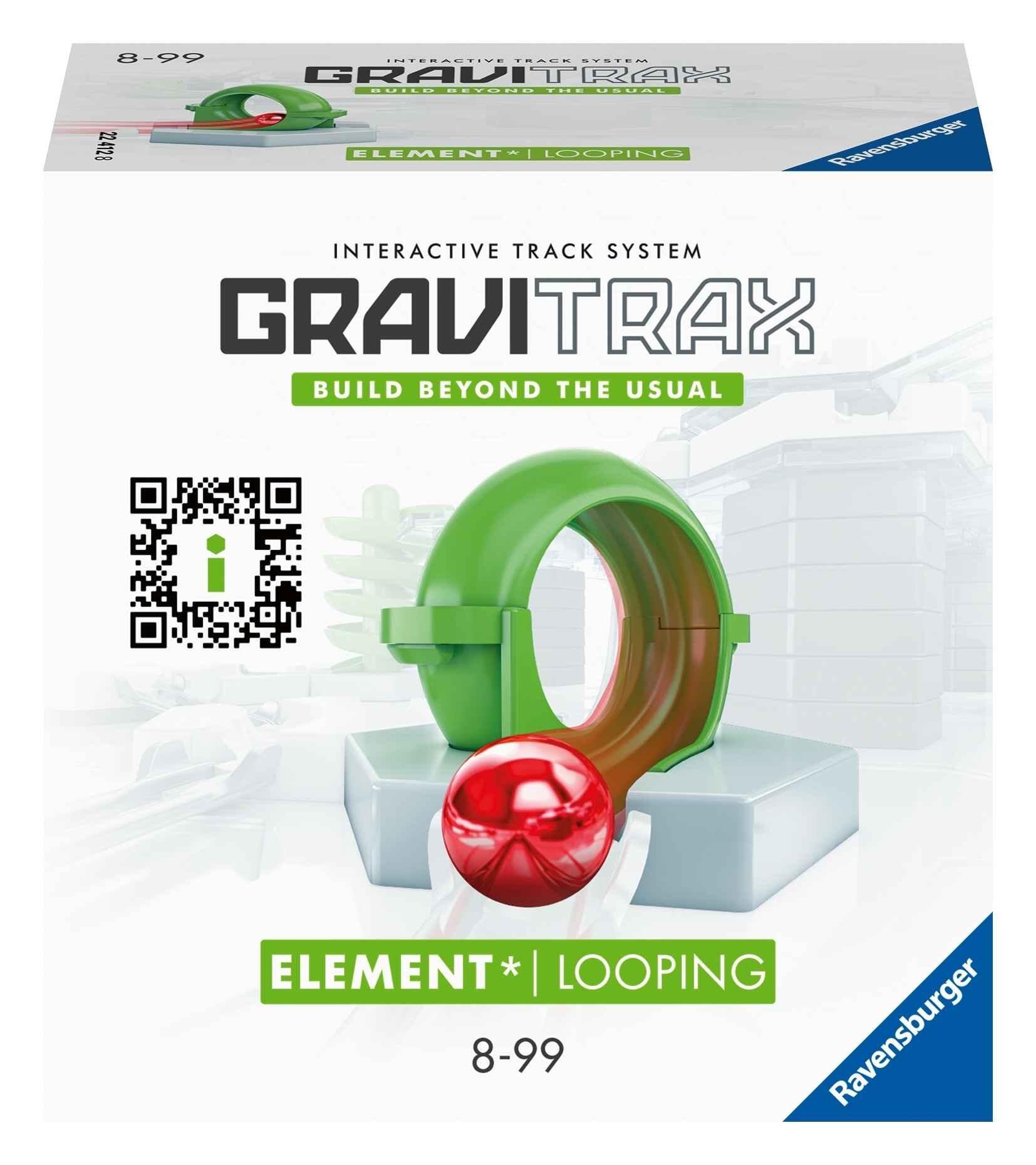 GraviTrax Loop Element box with illustrated example of the loop integrated into a marble run