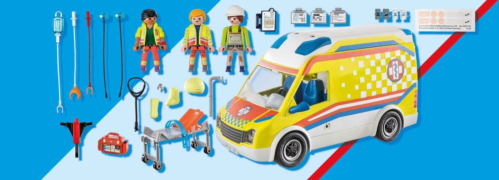 Full contents of PLAYMOBIL 71202 Ambulance with Lights including figures and accessories