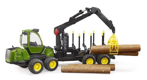 John Deere 1210E forwarder toy loading logs with working crane – 1:16 scale