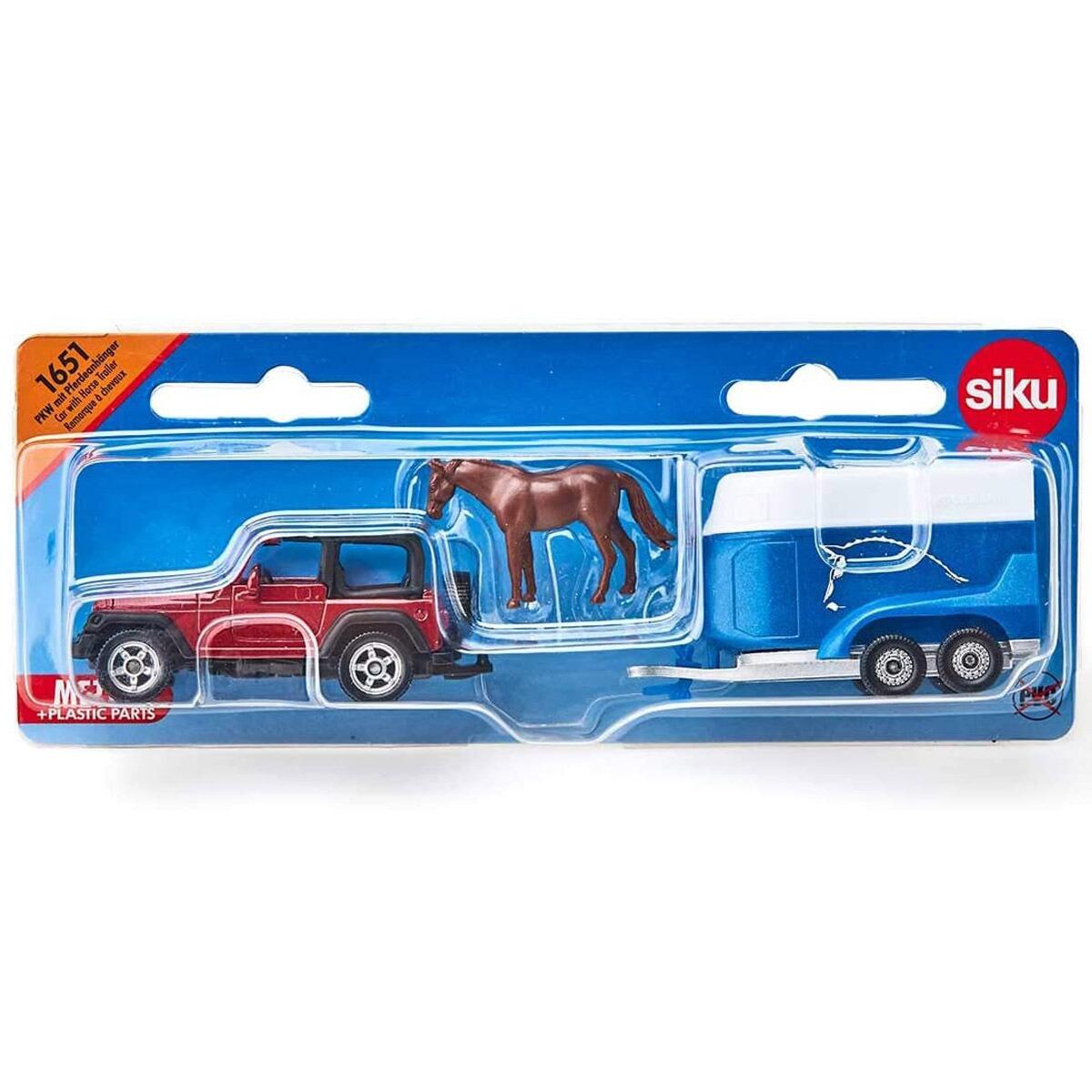 Siku Jeep with horse trailer in retail blister packaging