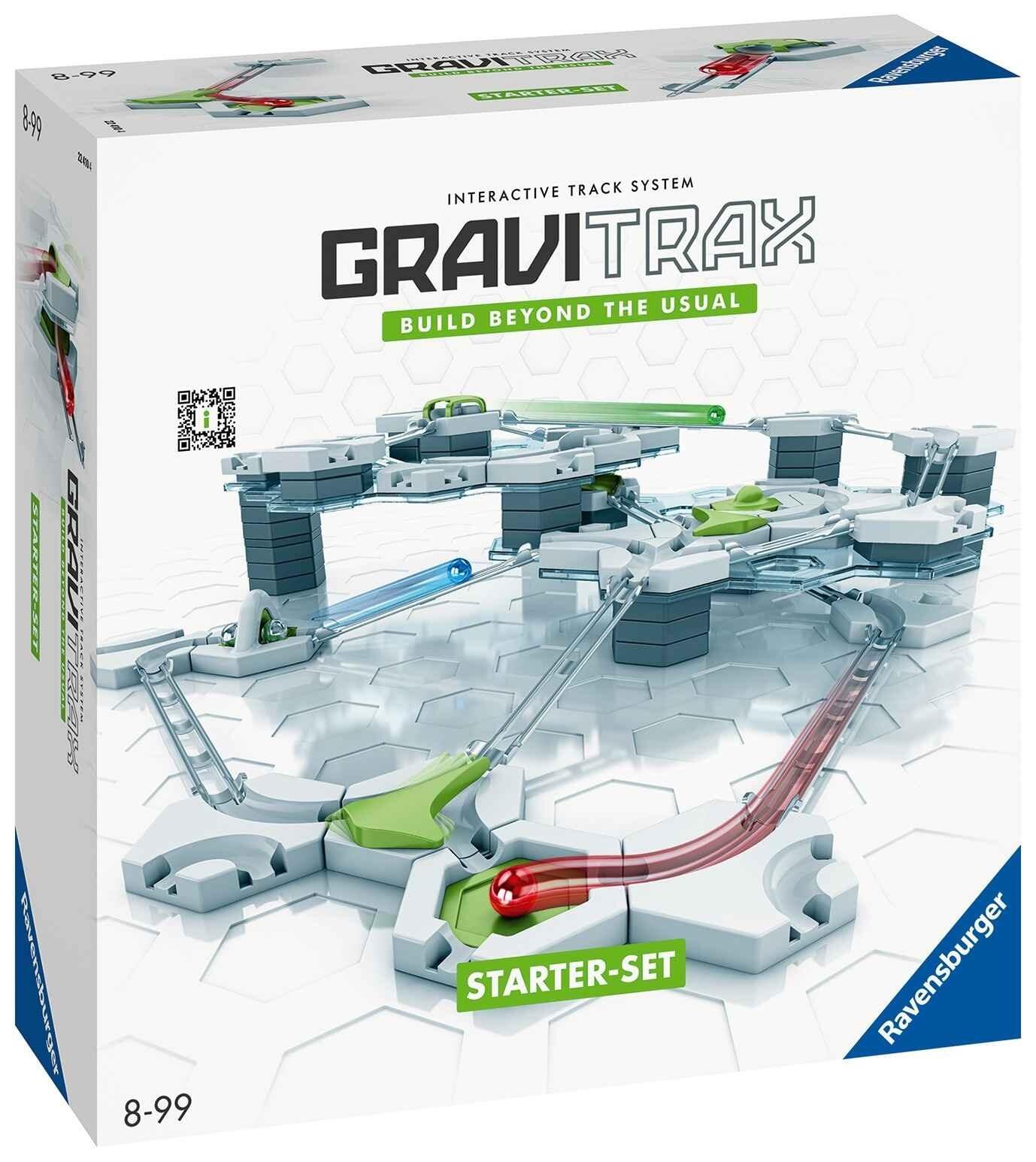 Front view of GraviTrax Starter Set box showing the marble run track design