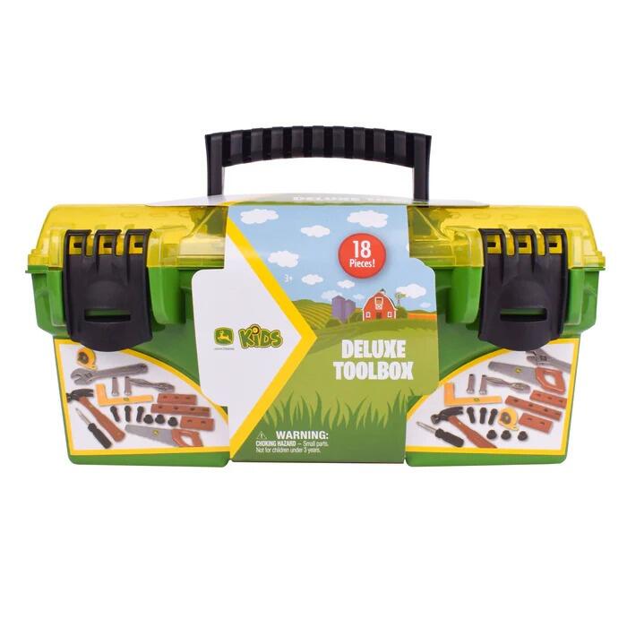 Front view of John Deere Deluxe Tool Box for kids