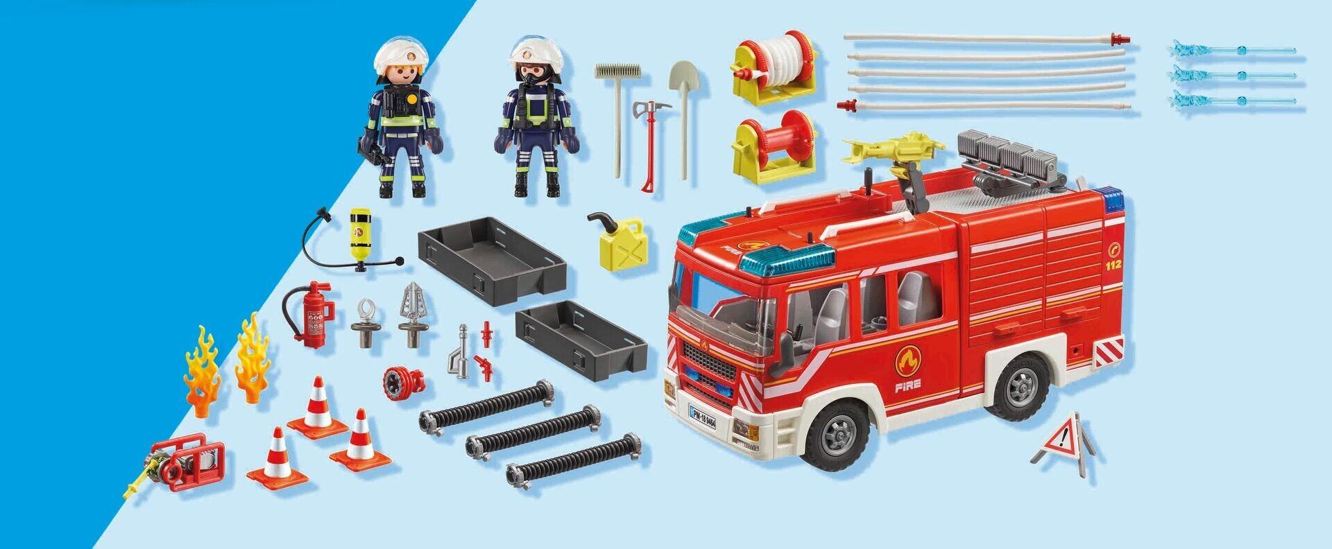 Playmobil 9464 fire engine set contents including figures, tools and accessories