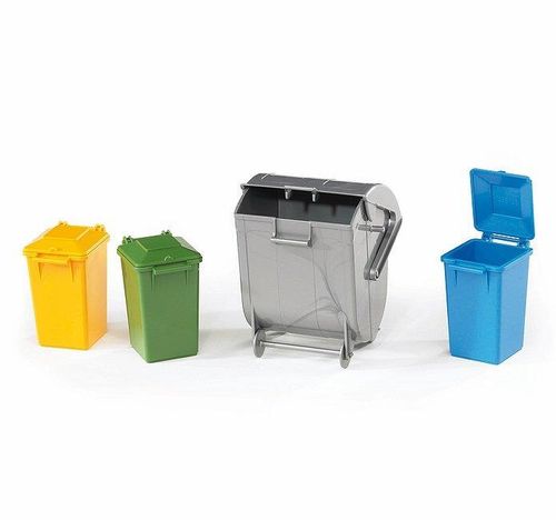 bru02607 0 garbage can set 3 small 1 large on white background
