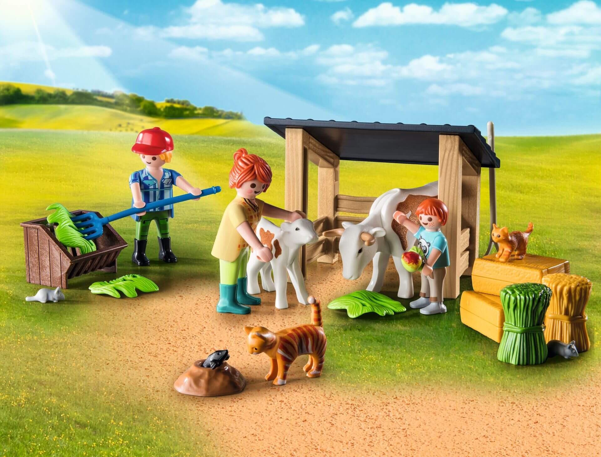Playmobil 71248 farm playset outdoor area with children, animals and horse stable scene