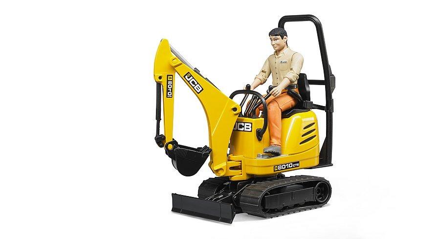 JCB 8010 CTS micro excavator toy with construction worker operating the digger