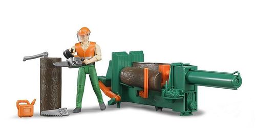 Bruder Forestry Set with worker operating log cutting machine – 1:16 scale